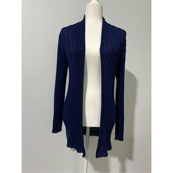 Eileen Fisher 100% baby alpaca blue ribbed open front cardigan S - Picture 1 of 6